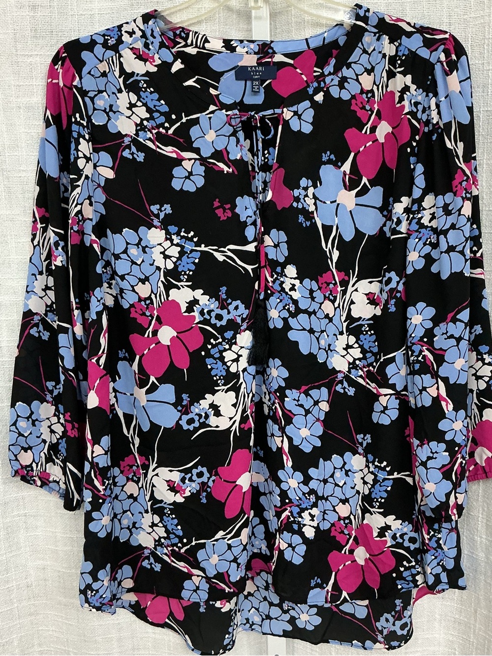 Kaari Blue Black Tunic with Blue and Pink Floral Print